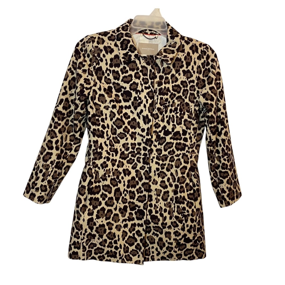 Banana Republic Womens Leopard Print Snap Button Coat Cotton Size Small